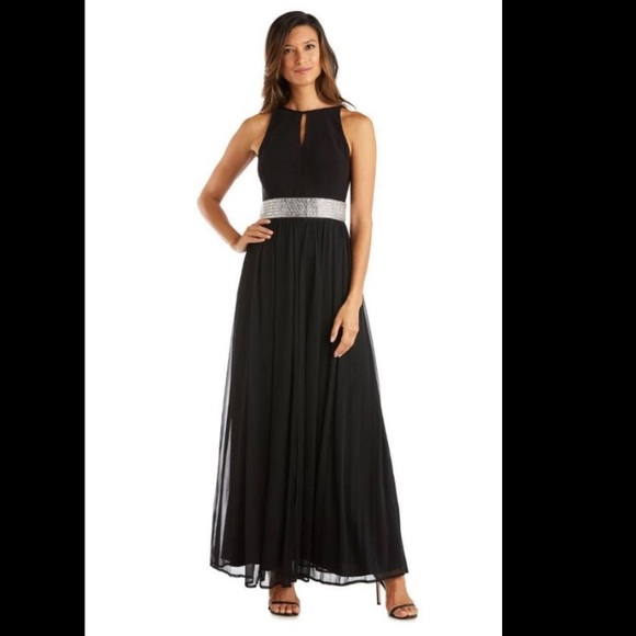 Black Gown with Rhinestone Band (Plus Size, NWT) - Picture 1 of 8